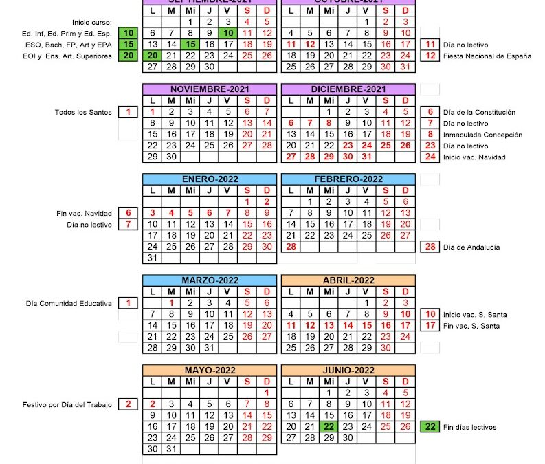 CALENDARIO ESCOLAR 2021-22